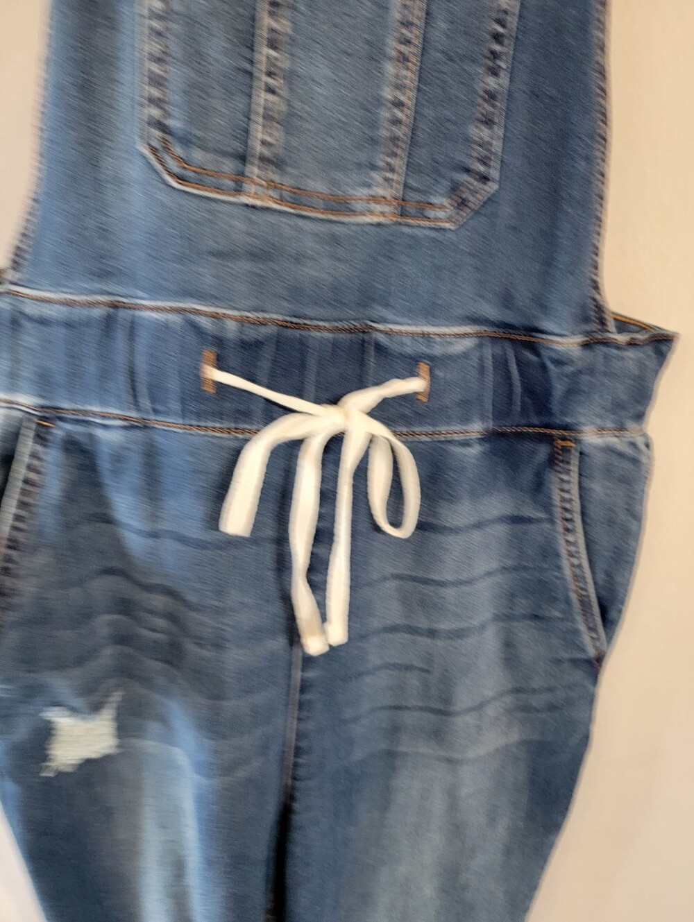 Vintage GUESS Denim Overalls Sz S Distressed Jogger Drawstring Bib Y2K Grunge 90 - Picture 5 of 12